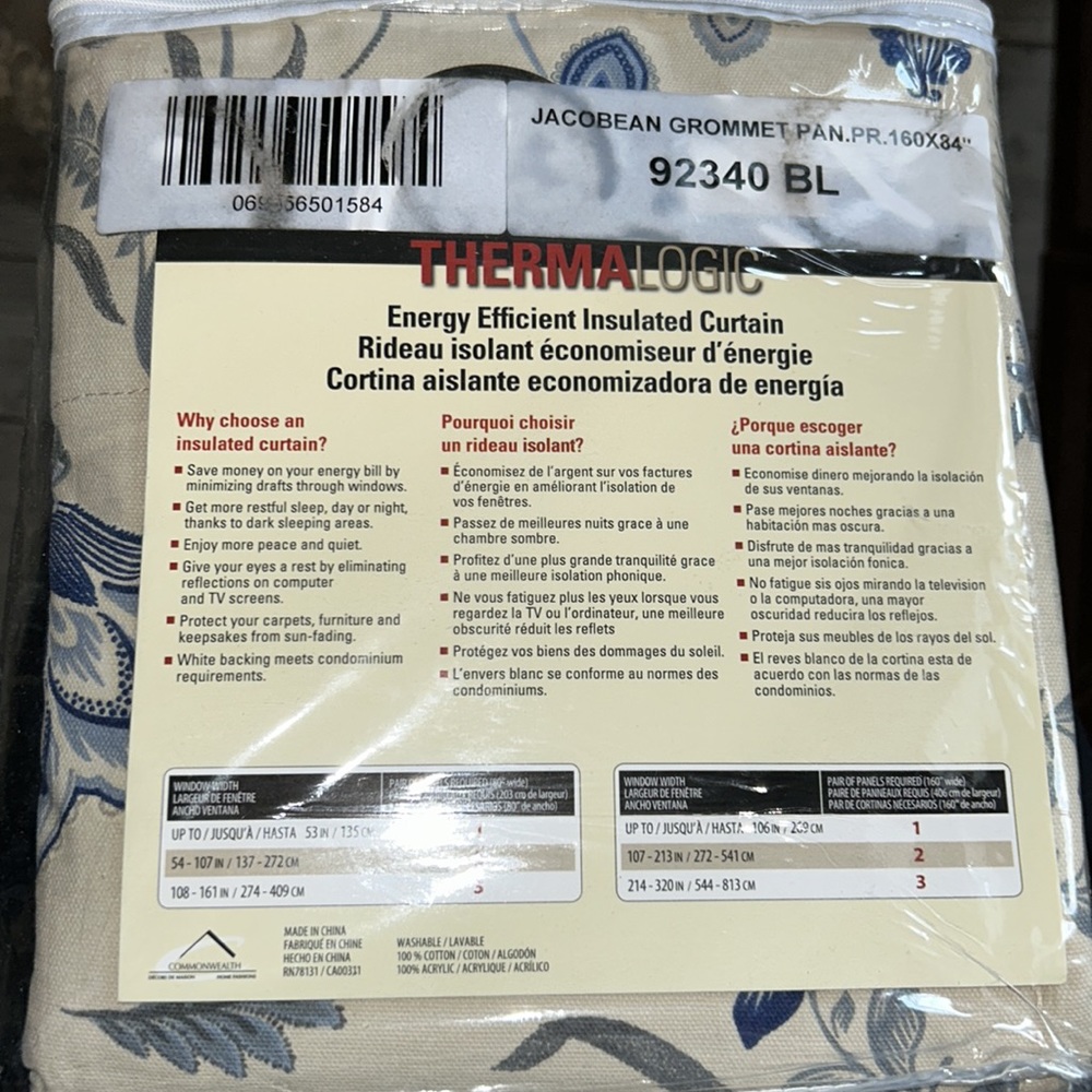 Plow & Hearth 92337-BL Jacobean Thermalogic Grommet-Top Curtain, Blue - Picture 7 of 7